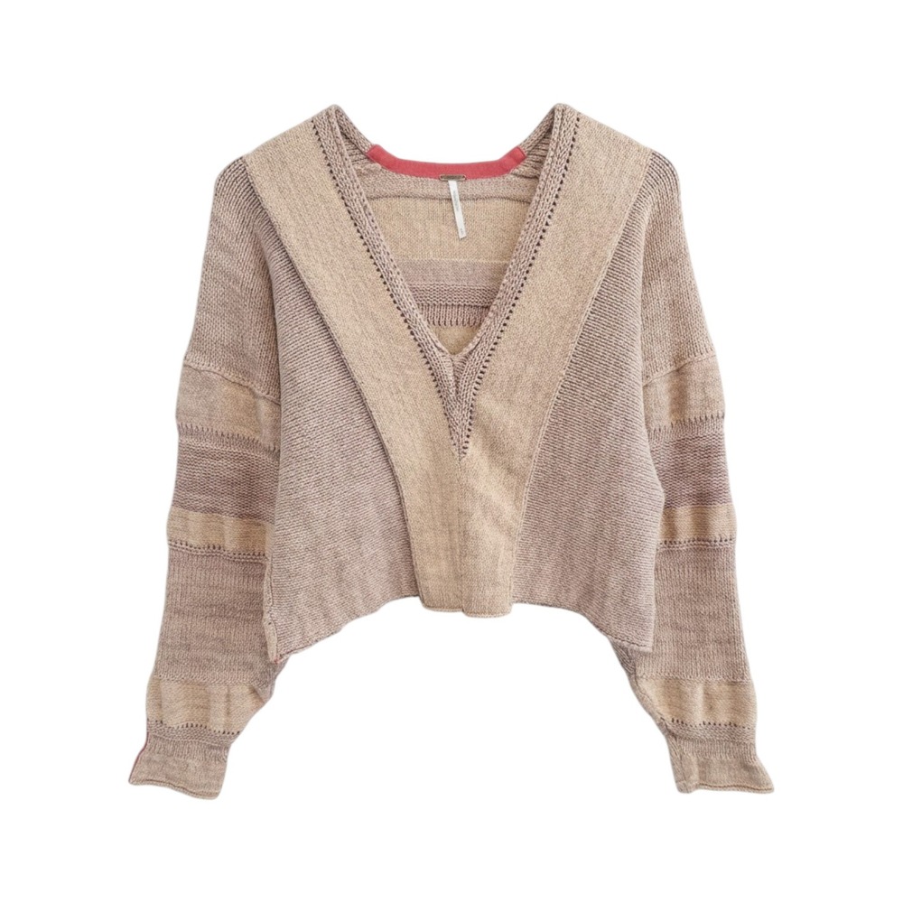 Free People V-Neck Striped Sweater Womens S Boho Granola Girl Hippie Cottagecore